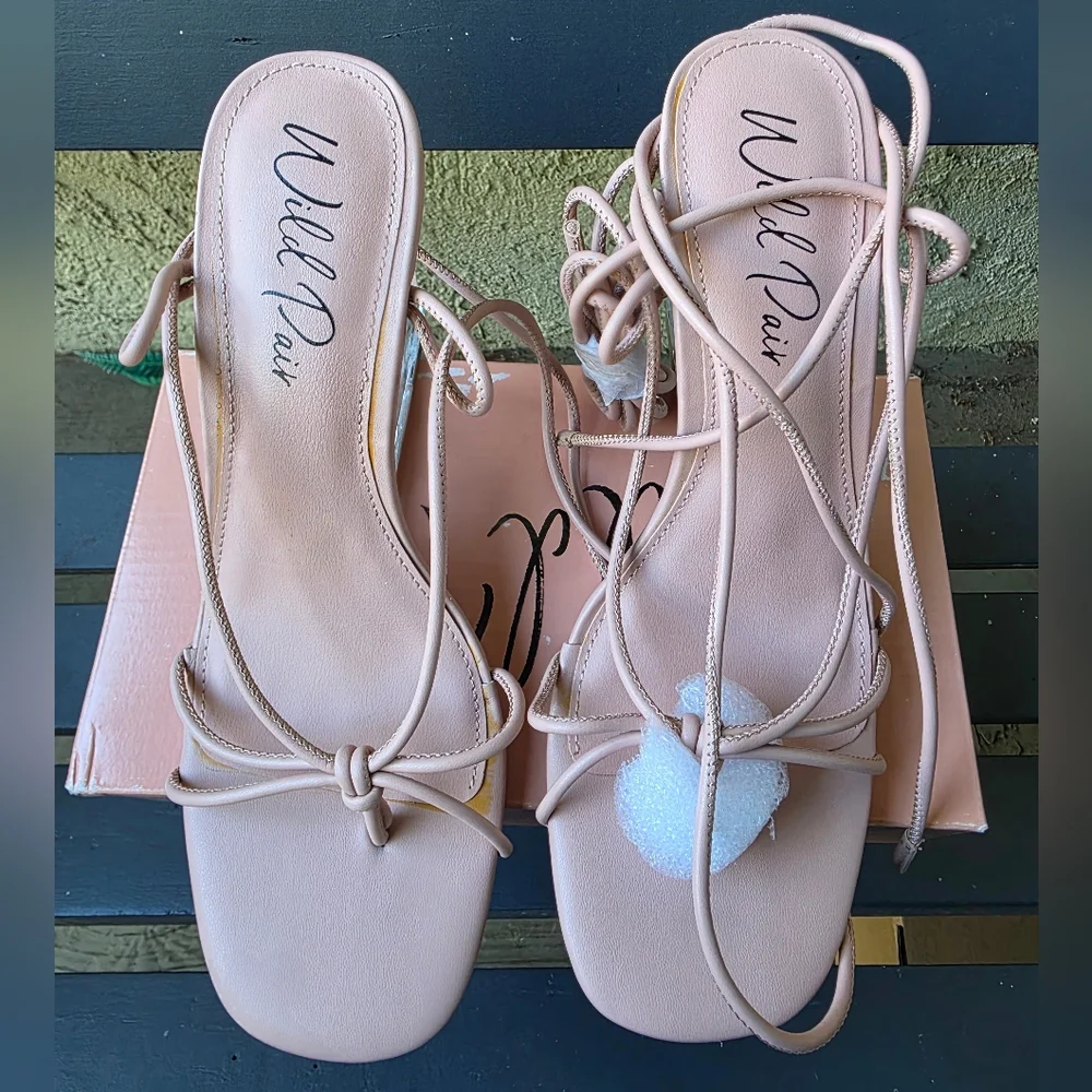 WILD PAIR Womens Nude Beige Santeago Square Toe Wedge‎ Heeled Thong Sandals 9.5